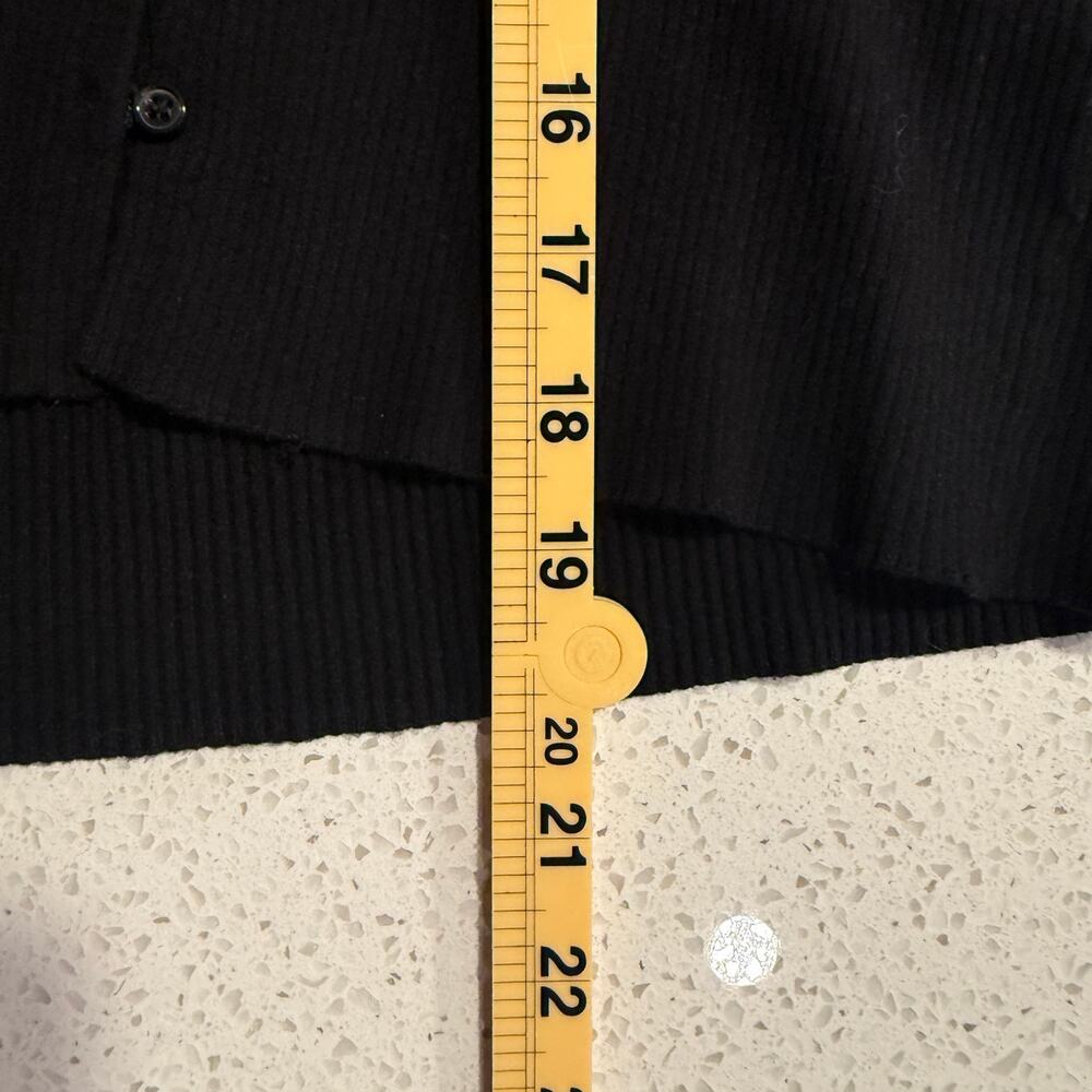 H&M Black Rib Knit Button Front Cardigan Top Collared Long Sleeve V Neck Medium - Picture 7 of 7